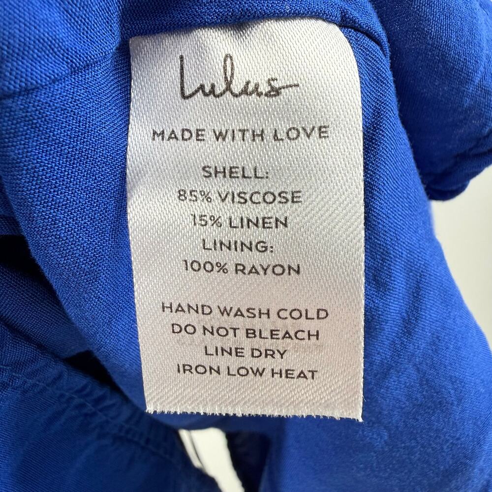 Lulus Dress Womens Medium Perfect Day for Love Linen Blend Cutout Tie-Front Mini - Picture 15 of 16